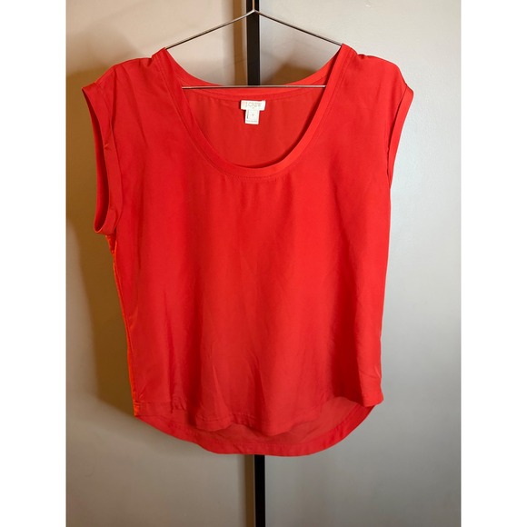 J. Crew Tops - J.Crew Red Scoop Neck Short Sleeve Blouse F1056 Size 12